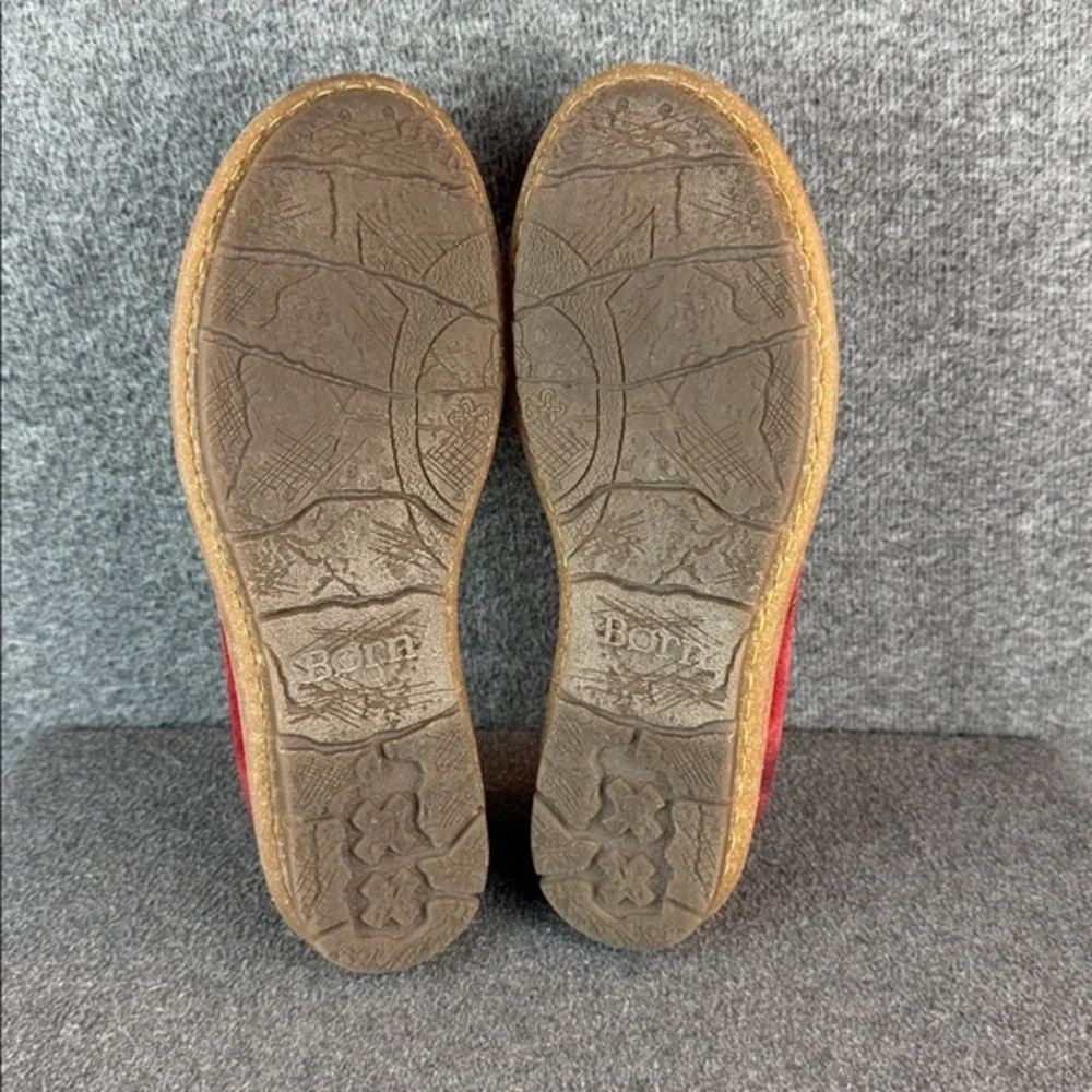 Born Tropi Flats Shoes Size 9.5 M/W Red‎ Suede Distressed Slip On Loafers Womens